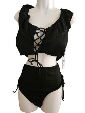 Vigoss Black Bikini Swim Suit Ruffles Swim Dress Bathing Suit Plus Size 3x B36